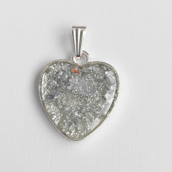 Small Resin Heart Pendant With Silver Coloured Flakes