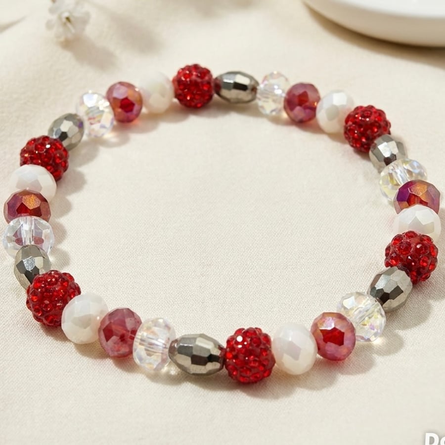 Festive Handmade Red and White Bracelet