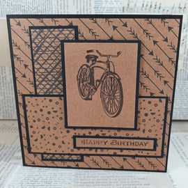 Handmade kraft birthday card - bicycle