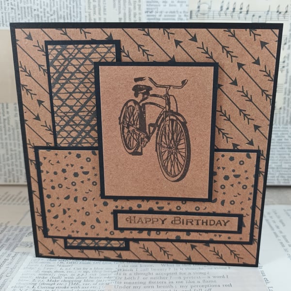 Handmade kraft birthday card - bicycle