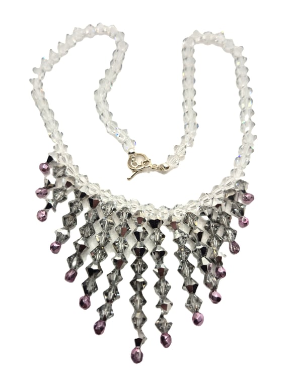 Waterfall necklace made with Swarovski crystals and glass beads