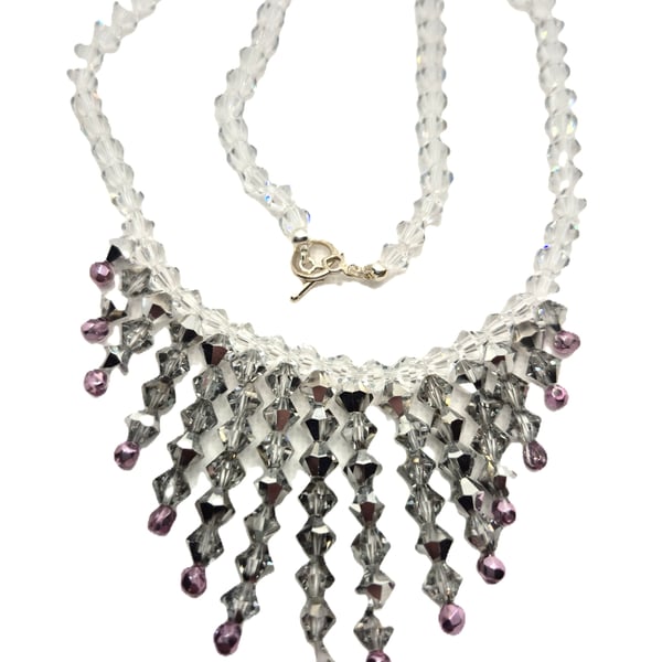 Waterfall necklace made with Swarovski crystals and glass beads