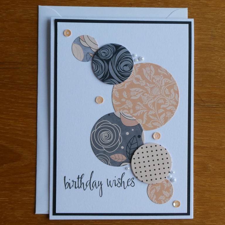 Large Birthday Card - Peach Floral Circles