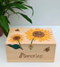 Sunflowers wooden memory box,  keepsake box, pyrography decorative storage  - Image 1