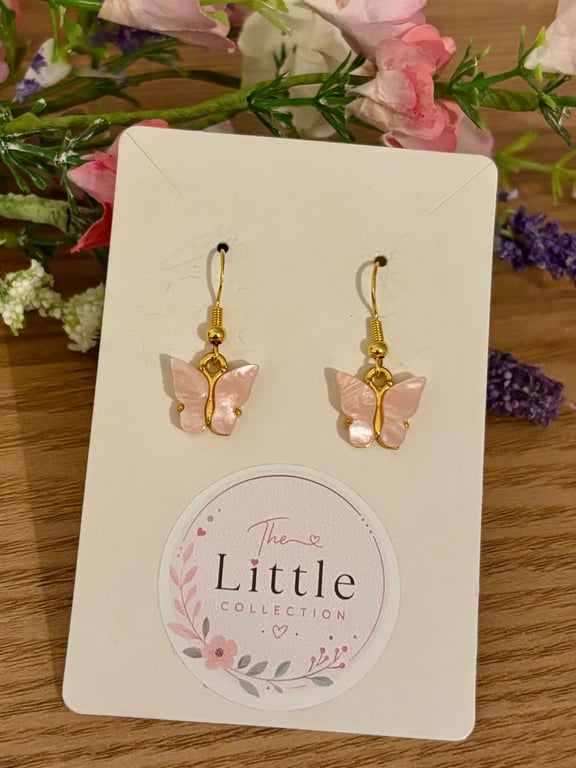 Light Pink Butterfly Earrings, Acrylic Butterfly Charms, Handmade Jewellery 