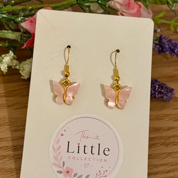 Light Pink Butterfly Earrings, Acrylic Butterfly Charms, Handmade Jewellery 