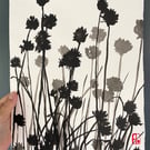 Garden Chives, ink shadow painting, original artwork, handmade paper