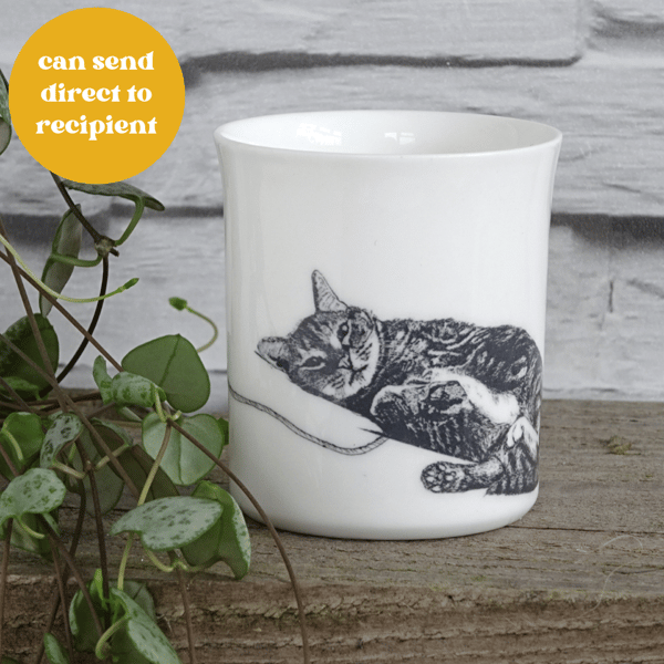 Tabby Cat Tealight Holder - ceramic, cute cat