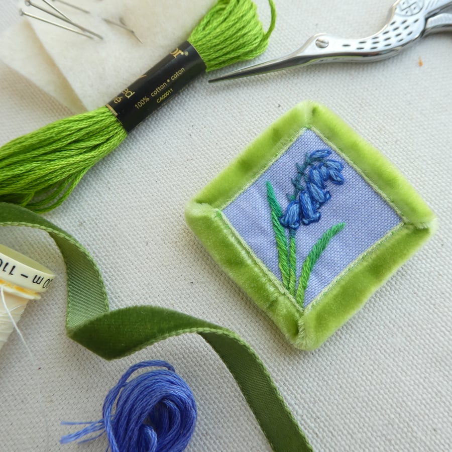 Bluebell - hand stitched brooch