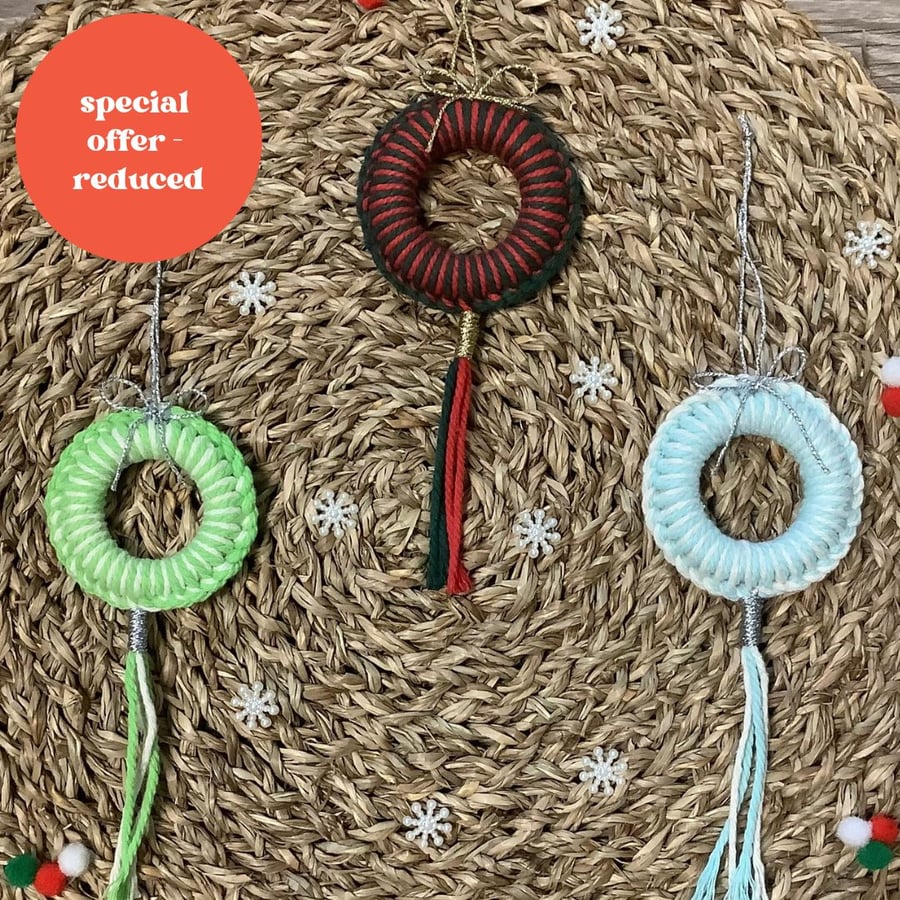 Macrame Mini Hanging Christmas Wreath - price reduced