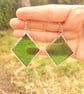 Handmade Stained Glass Dangle Earrings: Green Textured Geometric Jewelry - Image 2