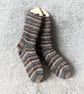 Brown and Grey Striped Socks, Warm Wool Socks, Hand Knitted Socks - Image 6