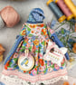 Spindle,  A  Tiny Hand Embroidered Blue Tit Folk Art Doll - Image 6