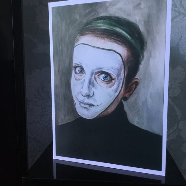 Painted Face, Clown, Pierrot Art Greetings Card