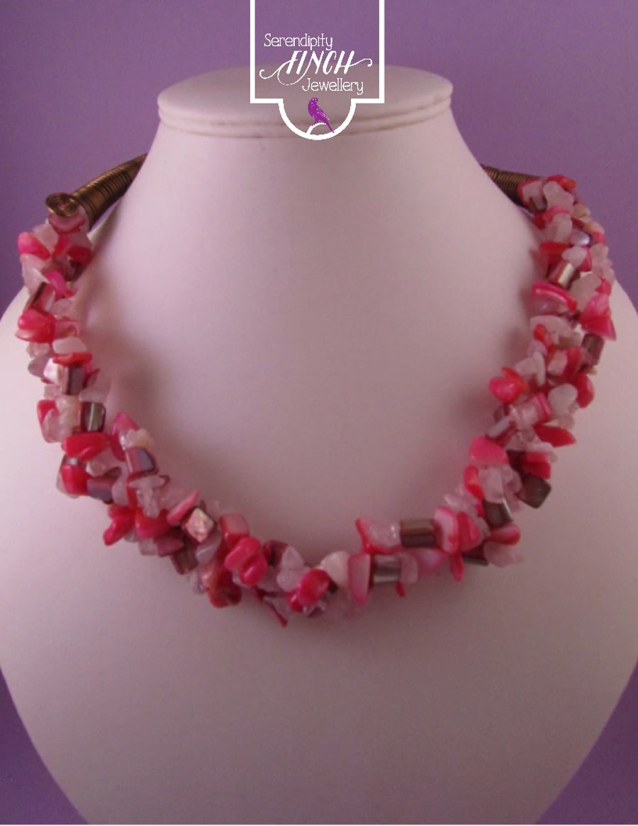 Pink Shell, Rose Quartz Short Necklace, Pink Necklace, Rose Quartz Necklace