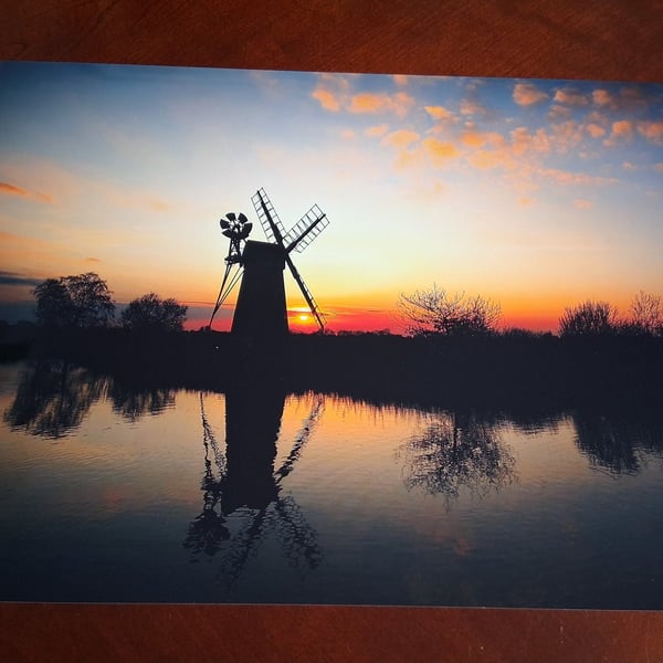 SUNSET WITH A WINDMILL IN DEREHAM PHOTOGRAPH 16x12