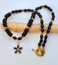 Black & Gold necklace With Flower Pendant, Birthday, Anniversary, Gift For Her