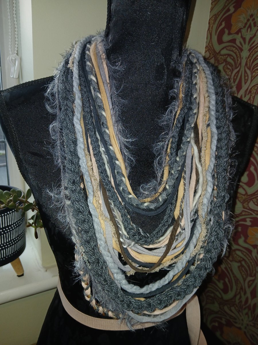Handmade upcycled boho infinity scarf  Viking Stone