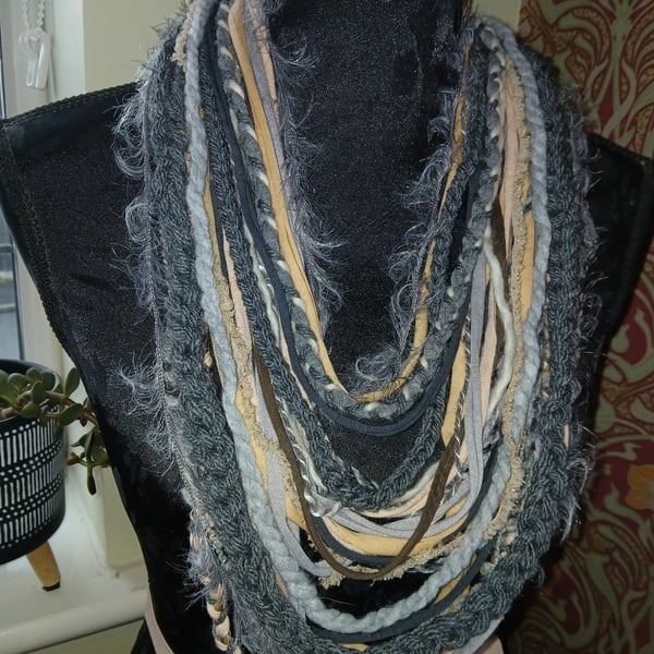 Handmade upcycled boho infinity scarf  Viking Stone