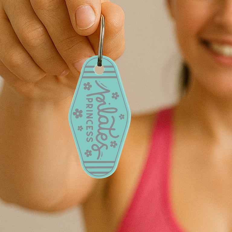 Pilates Princess Keyring – Floral Design: Motel Style Keychain, Pilates Gift 