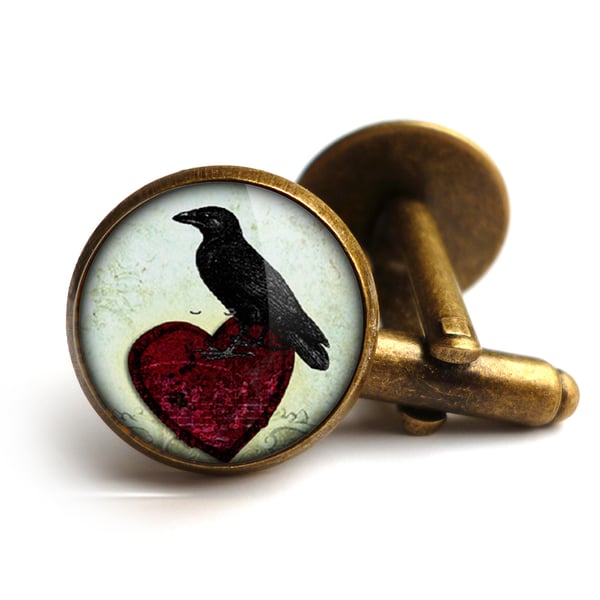 Raven and Red Heart No.2 Cufflinks (RR09)