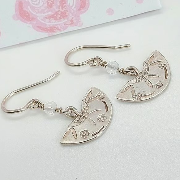 Topaz earrings floral stamped sterling silver drops November Birthstone