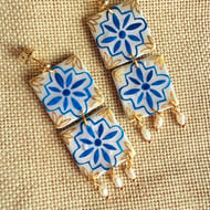 SOFIA - Portuguese Tile Rice Pearl Dangle Statement Earrings