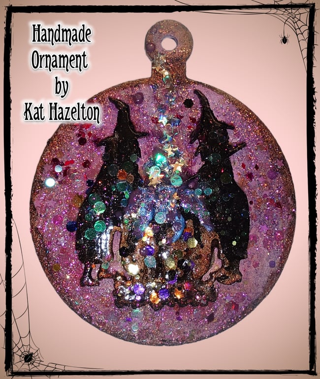 Witches brewing pretty tree ornament! Pink version by Kat Hazelton