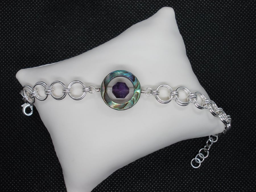 SALE - Amethyst and Abalone chainmaille bracelet