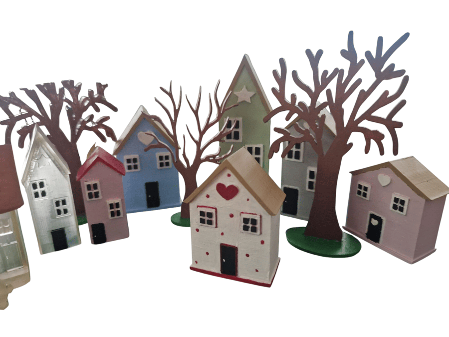 Rustic Town Street Resin Houses 