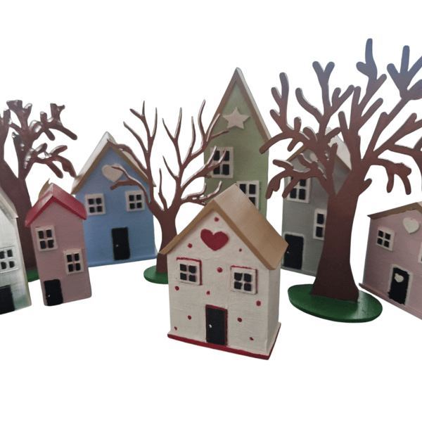 Rustic Town Street Resin Houses 