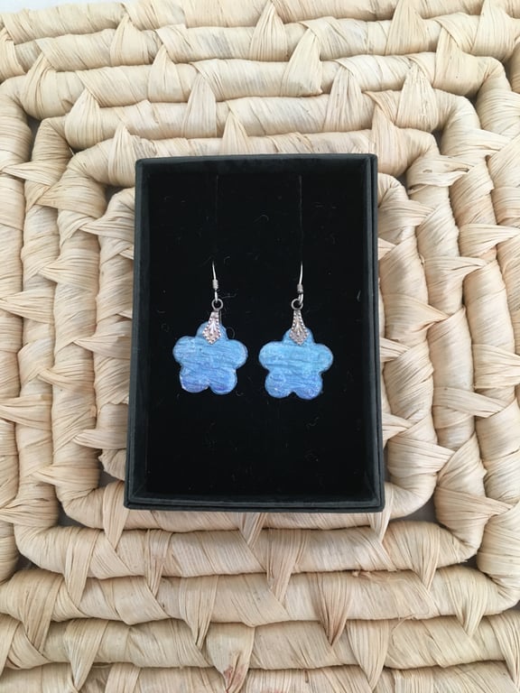 Pretty Blue Flower Drop Earrings