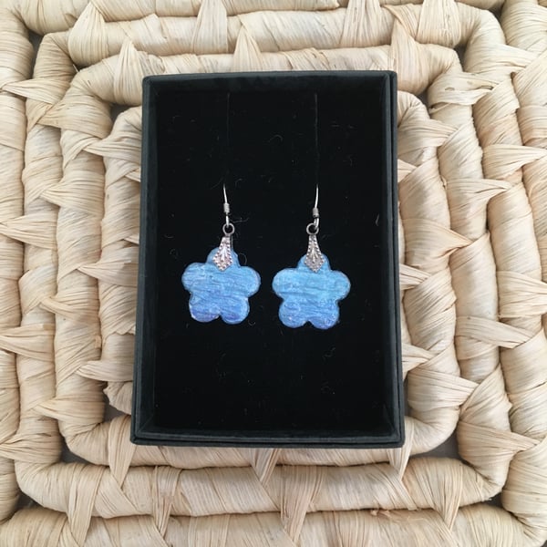 Pretty Blue Flower Drop Earrings