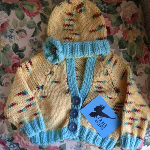Sunny yellow cardigan and hat