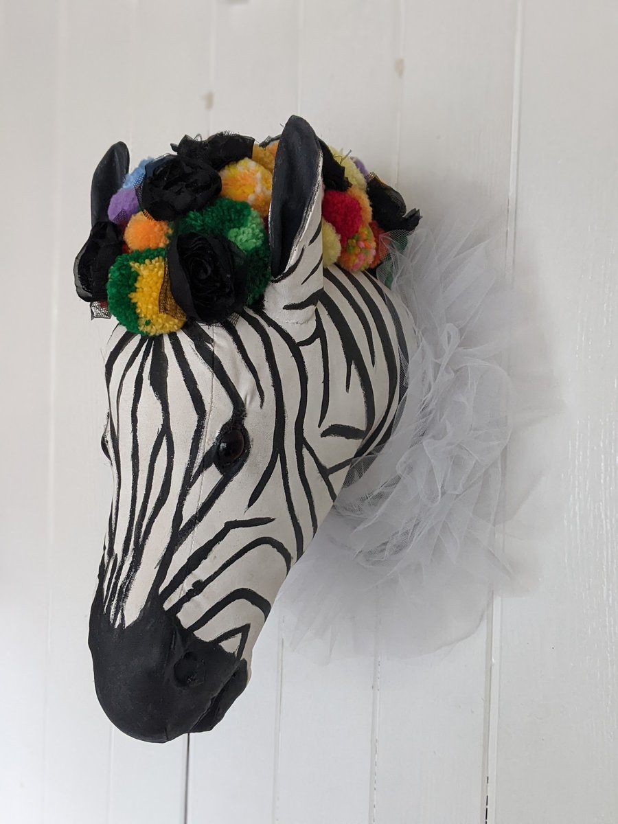 Circus zebra handmade faux taxidermy soft sculpture