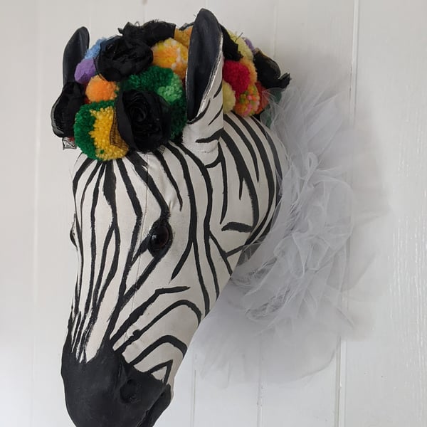 Circus zebra handmade faux taxidermy soft sculpture