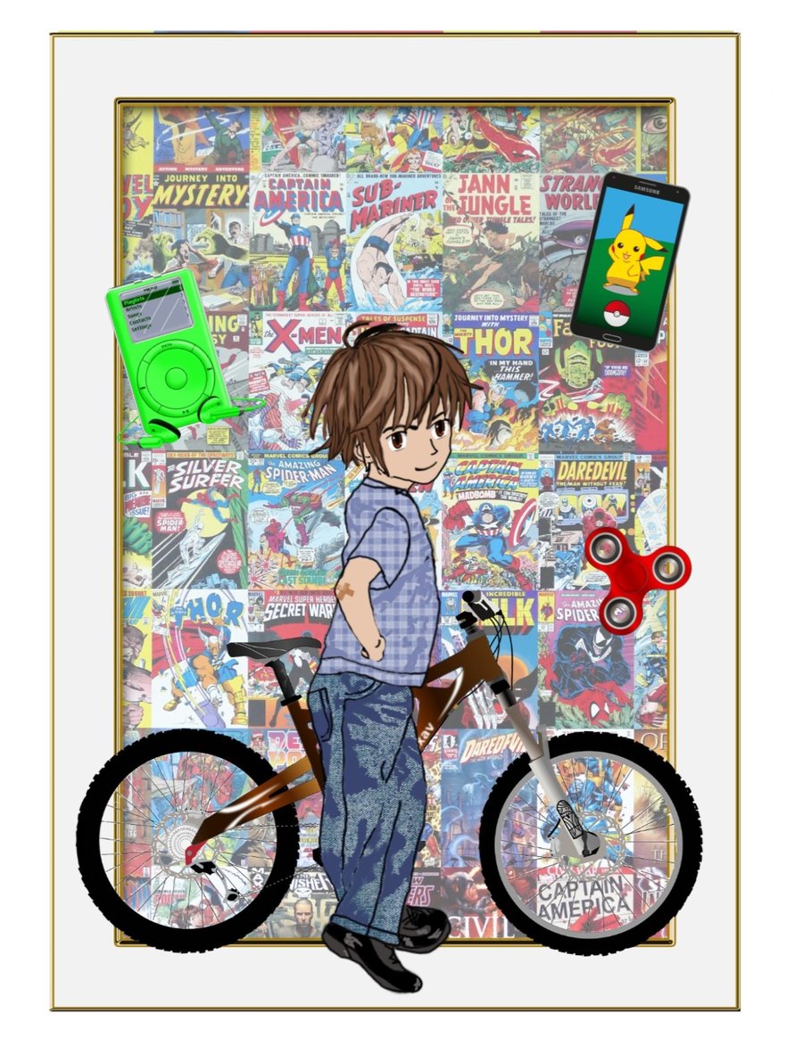 Boy with bike in frame - Marvel