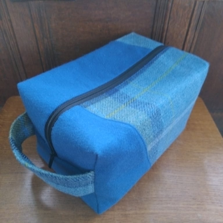 Wool and tartan  cosmetic or toiletry bag
