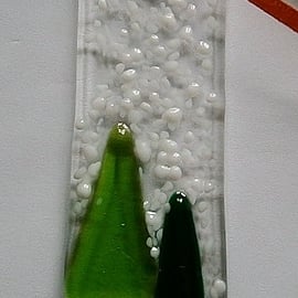 Fused glass Snowy Christmas 2 tree decoration - green