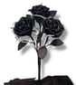 Gothic Black Leather Roses in Skull Vase – Handmade Dark Flower Arrangement - Image 4