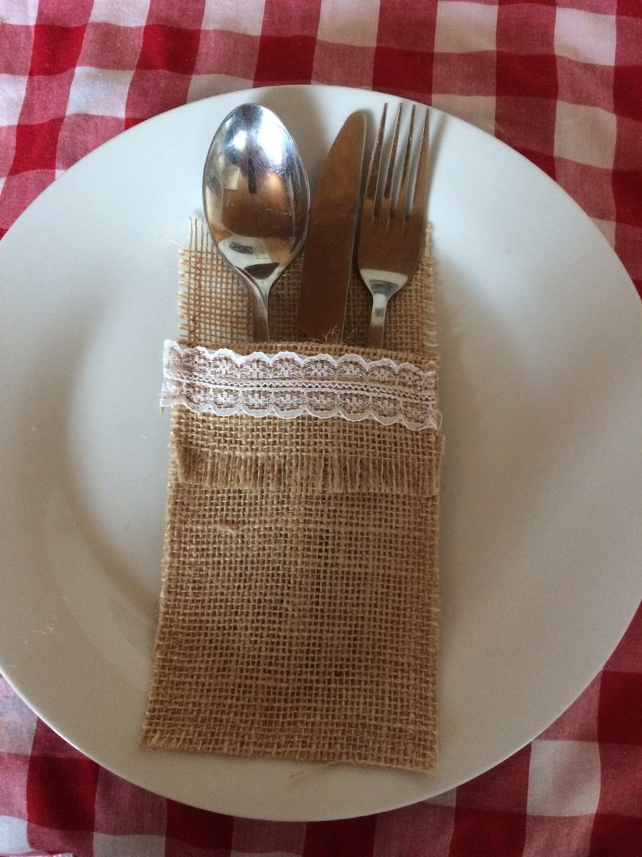 Hessian & Lace Cutlery holders Pack of 4 