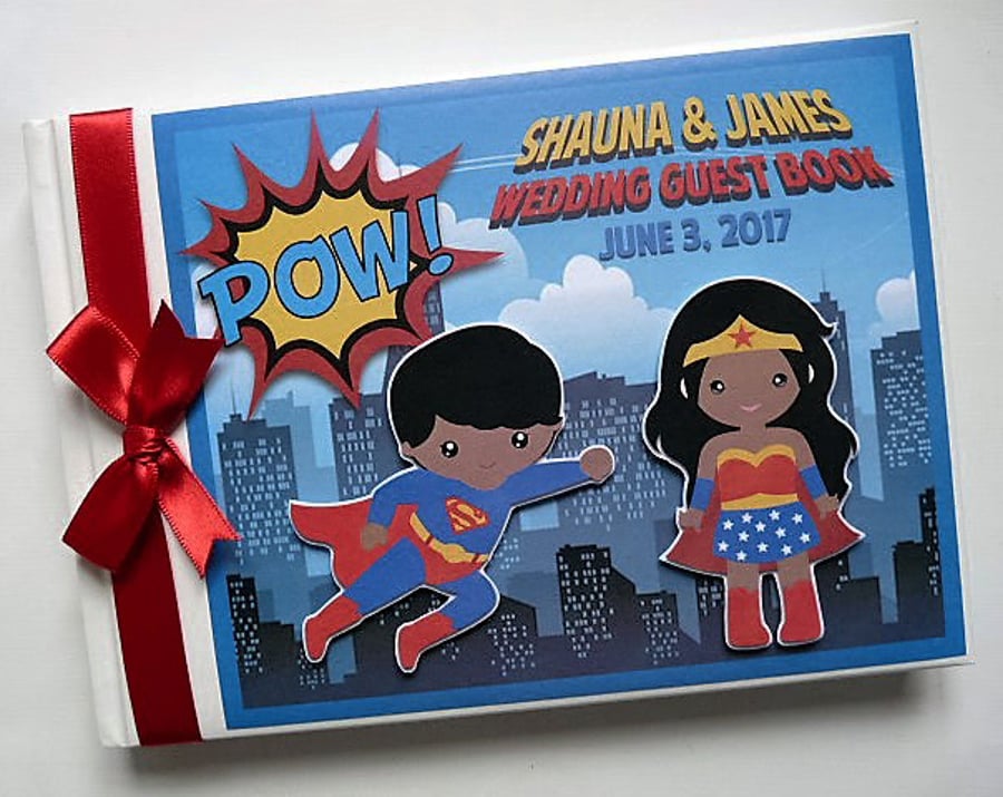 Superman and Wonderwoman wedding guest book, superheroes wedding gift