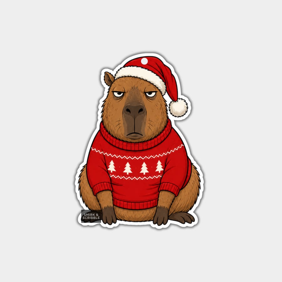 Unique Funny Christmas Gift Tags For Adults, 6pk - Grumpy Capybara Sitting