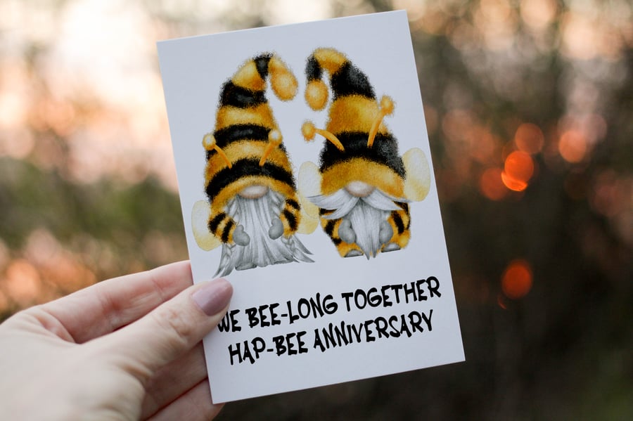 We Bee-Long Together Hap-Bee Anniversary Gnome Card, Personalized Card