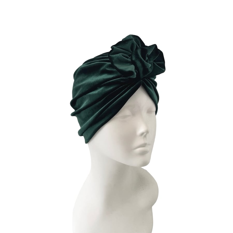 Dark Green Soft Velvet Turban Head Wrap Comfy Luxury Velvet Winter 1940s 