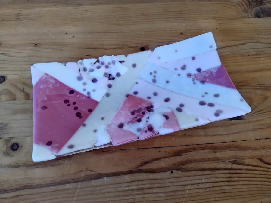 Patchwork Pink and Vanilla Rectangular Fused Glass Platter