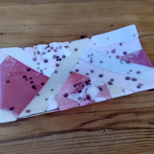 Patchwork Pink and Vanilla Rectangular Fused Glass Platter