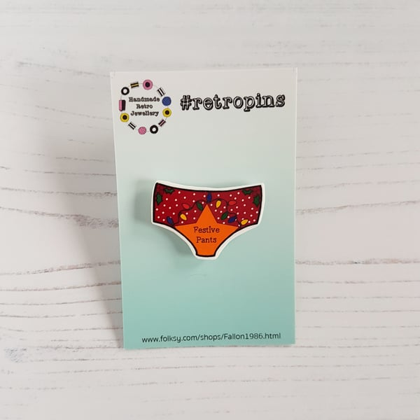 Retropins - Festive Pants shrink plastic pin