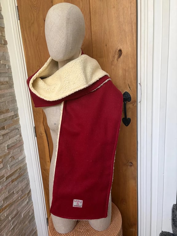 Harris Tweed Plain Red Fleeced Lined , Length 190 cm x 29 cm width