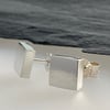 Chunky Sterling Silver Square Ear Stud Earrings 6mm - Plain-Smooth - Handmade